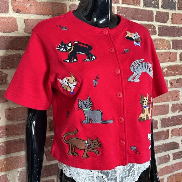 Vintage Cat and Mouse Button Front Tee w/ Buttons Up The Front Size S - Picture 5 of 5